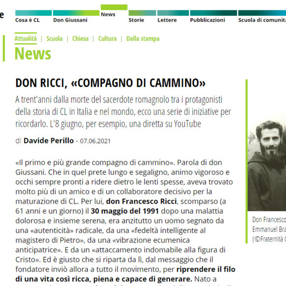 Davide Perillo ricorda la figura di Don Ricci sul sito di Comunione e Liberazione